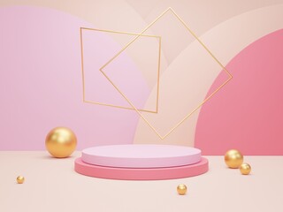 Pink podium minimal on Pink color background, Display for cosmetic perfume fashion natural product, simple clean design, luxury minimalist mockup - 3d render