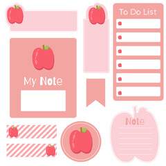 Sticky note. Cute paper notes. Stationary set. Scrapbook notes and cards.Printable planner stickers. To Do List note. Template for your message. Decorative planning element. Vector illustration.