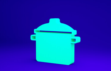 Green Cooking pot icon isolated on blue background. Boil or stew food symbol. Minimalism concept. 3d illustration 3D render