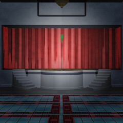 3D Stage with red curtains