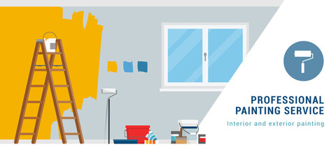 Professional painting service banner with work tools © elenabsl