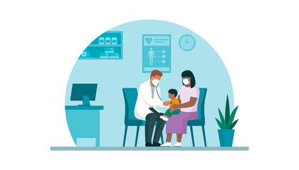 Doctor visiting a baby in his office - obrazy, fototapety, plakaty