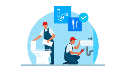 Obraz na płótnie Canvas Professional plumbers at work