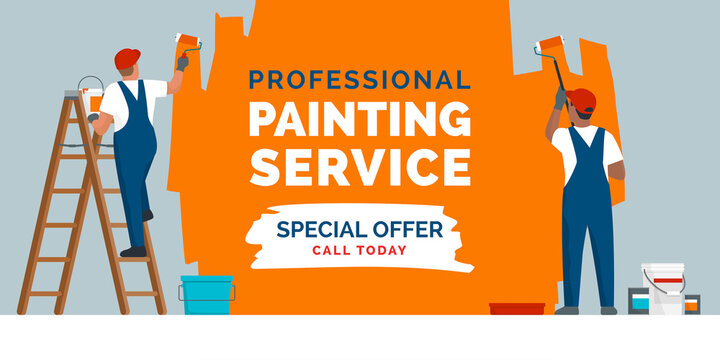 Professional Painting Service Promotion And Painters At Work