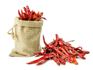 Dried red chili or chilli cayenne pepper isolated on white background.food ingredient