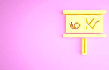 Yellow Planning strategy concept icon isolated on pink background. Baseball cup formation and tactic. Minimalism concept. 3d illustration 3D render