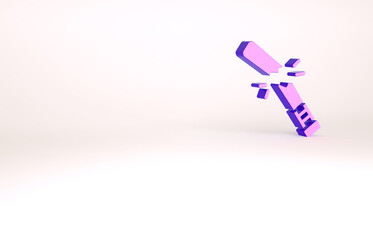 Purple Broken baseball bat icon isolated on white background. Minimalism concept. 3d illustration 3D render