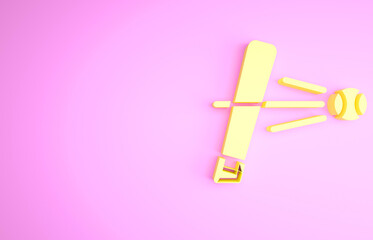 Yellow Baseball bat with ball icon isolated on pink background. Minimalism concept. 3d illustration 3D render