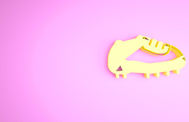 Yellow Baseball boot icon isolated on pink background. Minimalism concept. 3d illustration 3D render