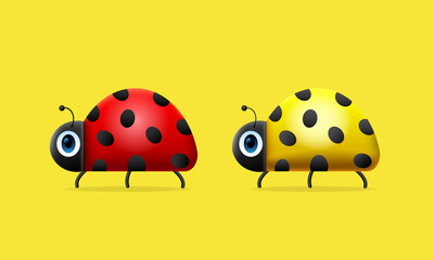 Ladybug. Red and yellow ladybugs. 3d vector illustration. 