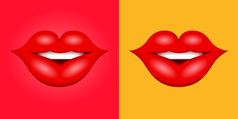 Lips, mouth. Lips with red lipstick. 3d vector illustration isolated on colored background.