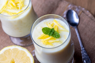 Traditional Delicious Turkish dessert; Lemon rice pudding (Turkish name; Limonlu Sutlac)