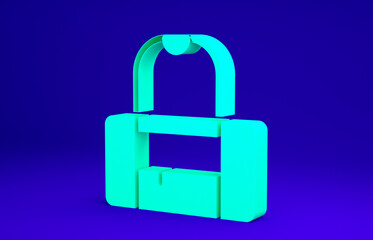 Green Sport bag icon isolated on blue background. Minimalism concept. 3d illustration 3D render