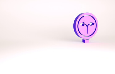 Purple Fork in the road icon isolated on white background. Minimalism concept. 3d illustration 3D render