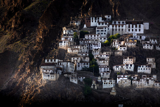 Gompa and village on the hill, Padum town, Zanskar 