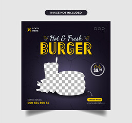 Special delicious burger food menu social media post or web banner template Premium Vector