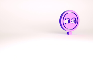 Purple No overtaking road traffic icon isolated on white background. Traffic rules and safe driving. Minimalism concept. 3d illustration 3D render