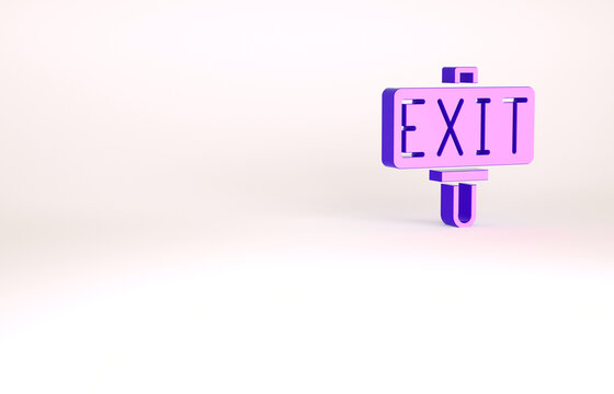 Purple Fire exit icon isolated on white background. Fire emergency icon. Minimalism concept. 3d illustration 3D render