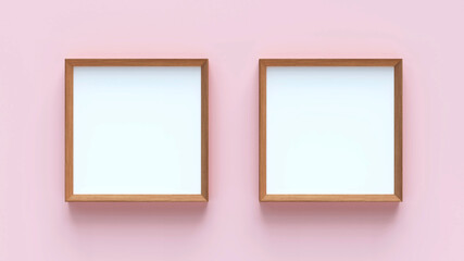 Two square shape wooden frames in pink background