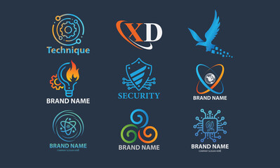 Modern technology logo and icon design set
