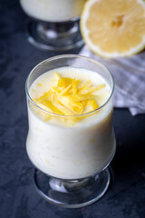 Traditional Delicious Turkish dessert; Lemon rice pudding (Turkish name; Limonlu Sutlac)
