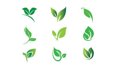set of leaves logo and icon