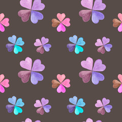 Watercolor baby seamless pattern. Summer flower, leaf, multicolored, clover, Colorful rainbow background pattern. Abstract background  in warm pastel colors