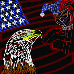 American flag vector illustration vector cartoon line eagle jester
