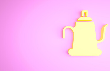 Yellow Watering can icon isolated on pink background. Irrigation symbol. Minimalism concept. 3d illustration 3D render