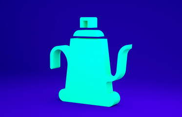 Green Watering can icon isolated on blue background. Irrigation symbol. Minimalism concept. 3d illustration 3D render