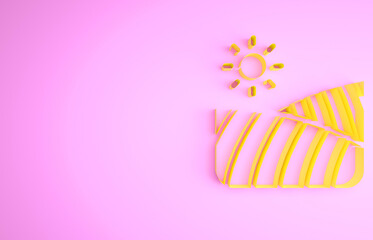 Yellow Agriculture wheat field farm rural nature scene landscape icon isolated on pink background. Minimalism concept. 3d illustration 3D render