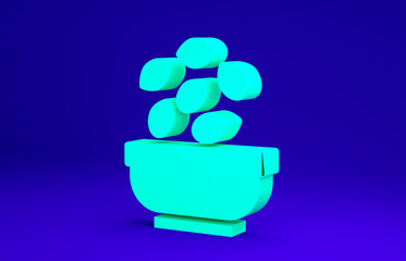 Green Seeds in bowl icon isolated on blue background. Minimalism concept. 3d illustration 3D render