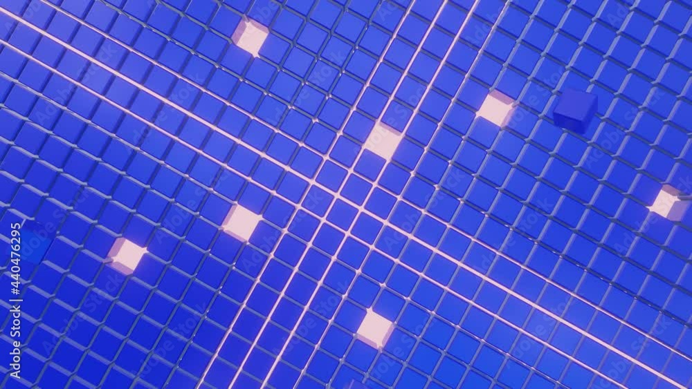 Poster blue cubes fly out of the rows of cubes here and there. looped animated background. 3d render