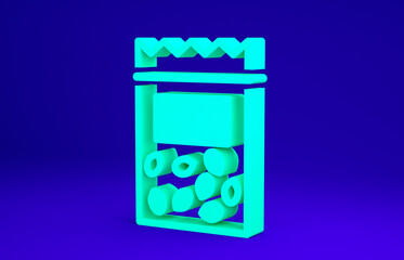 Green Pack full of seeds of a specific plant icon isolated on blue background. Minimalism concept. 3d illustration 3D render