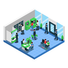 Bank Branch Isometric Composition