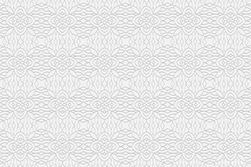 Fototapeta premium 3D volumetric convex embossed geometric white background. Ethnic pattern with decorative ornament in the style of stained glass. Islam, Arabic, Indian, Ottoman motives.