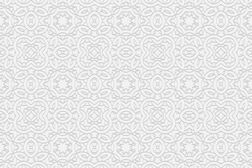 3d volumetric convex embossed geometric white background. Ethnic pattern with creative fashionable ornament in stained glass style. Islam, Arabic, Indian, Ottoman motives.