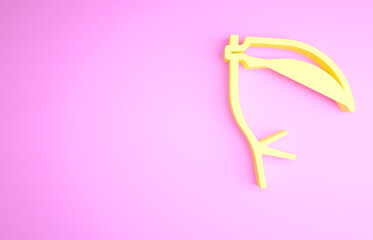 Yellow Scythe icon isolated on pink background. Happy Halloween party. Minimalism concept. 3d illustration 3D render