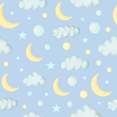 Obraz na płótnie Canvas Cute moon on night sky nursery seamless pattern