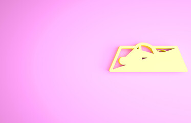 Yellow Muslim man prays on the carpet icon isolated on pink background. Minimalism concept. 3d illustration 3D render