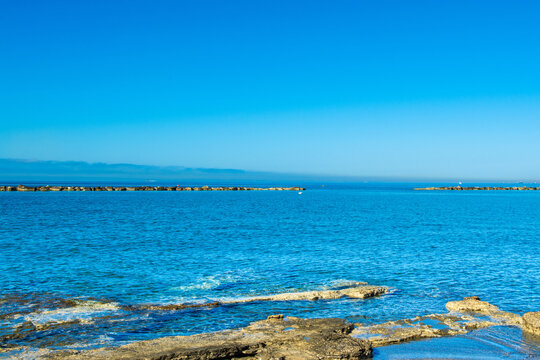 Sunrise beach landscape on the Mediterranean coast on Cyprus island