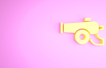 Yellow Ramadan cannon icon isolated on pink background. Minimalism concept. 3d illustration 3D render