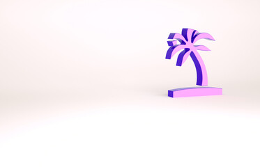 Purple Tropical palm tree icon isolated on white background. Coconut palm tree. Minimalism concept. 3d illustration 3D render