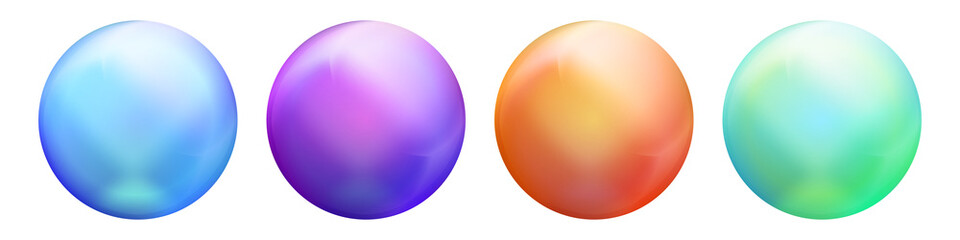 Set with glass colorful balls. Glossy realistic ball, 3D abstract vector illustration highlighted on a white background. Big metal bubble with shadow