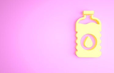 Yellow Bottle of water icon isolated on pink background. Soda aqua drink sign. Minimalism concept. 3d illustration 3D render