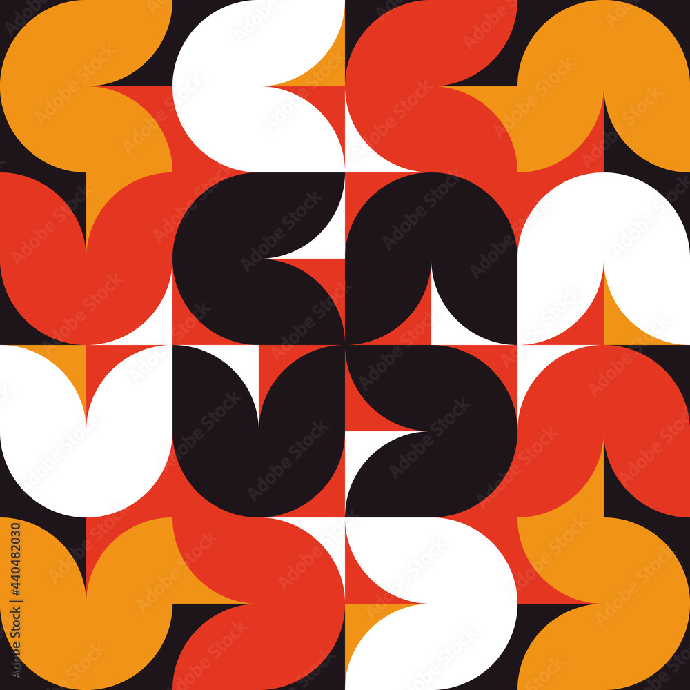Poster art decor red and yellow shapes. vector simple rounded geometric shapes like tulips.