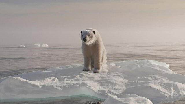 Solitary polar bear losing its habitat, animation
