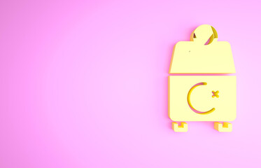Yellow Donate or pay your zakat as muslim obligatory icon isolated on pink background. Muslim charity or alms in ramadan kareem before eid al-fir. Minimalism concept. 3d illustration 3D render