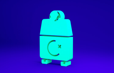 Green Donate or pay your zakat as muslim obligatory icon isolated on blue background. Muslim charity or alms in ramadan kareem before eid al-fir. Minimalism concept. 3d illustration 3D render