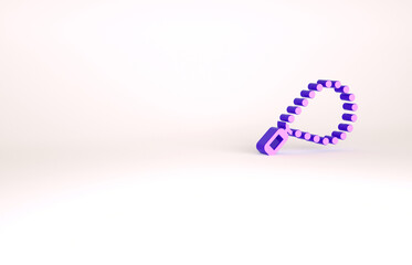 Purple Rosary beads religion icon isolated on white background. Minimalism concept. 3d illustration 3D render